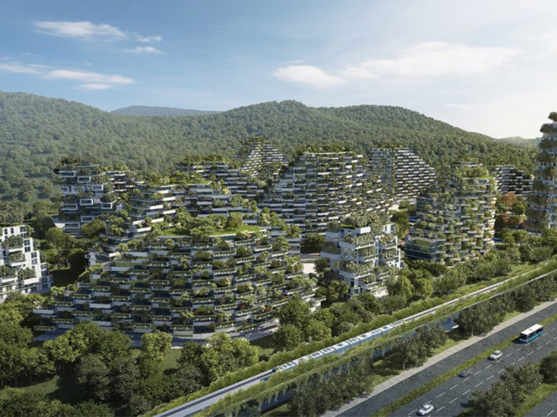 Vista panorâmica de como será a primeira cidade 100% sustentável do mundo.