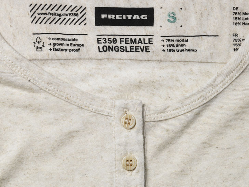 camiseta da marca Freitag com tecido biodegradável